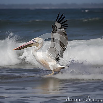 Pelican (Pelecanus occidentalis) in flight. Stock Photo
