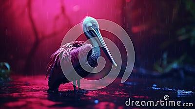 Pelican In The Rain: A Surreal Vray Tracing Artwork Stock Photo