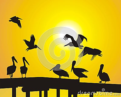 Pelicans on the pier Vector Illustration