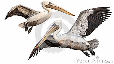 pelicans on a white background. AI Generative Stock Photo