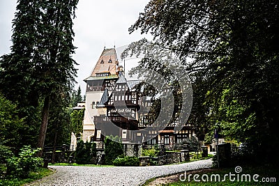 Pelisor castle in a rainy day. Sinaia, Romania Editorial Stock Photo