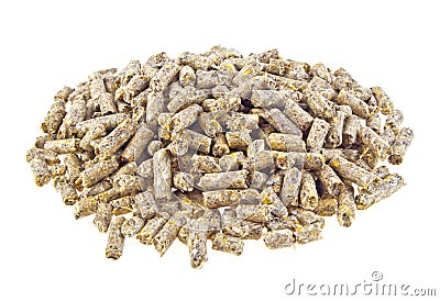 Pelleted compound feed for cattle isolated on white background Stock Photo