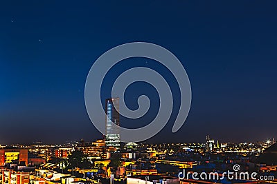 Pelli Tower at night. View from the neighborhood of Triana Stock Photo