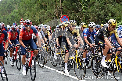 The peloton climbs Cote de San Juan de Gaztelugatxe on stage 1 of the 2023 Tour de France Editorial Stock Photo