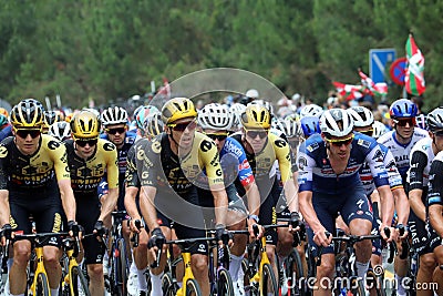 The peloton climbs Cote de San Juan de Gaztelugatxe on stage 1 of the 2023 Tour de France Editorial Stock Photo