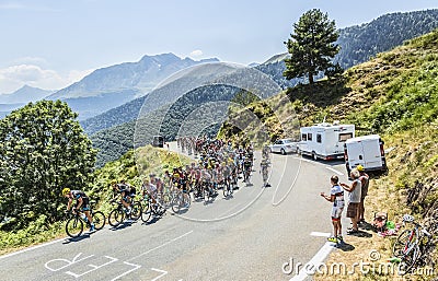 The Peloton on Col d'Aspin - Tour de France 2015 Editorial Stock Photo