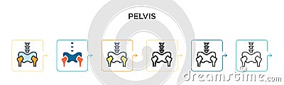 Pelvis vector icon in 6 different modern styles. Black, two colored pelvis icons designed in filled, outline, line and stroke Vector Illustration