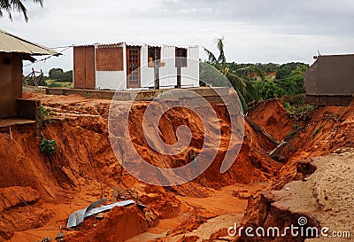 Pemba, Mozambique - 29 April 2019 : Damaged and flooded houses after Cyclone Kenneth Editorial Stock Photo