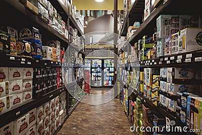 Pembroke Pines, Florida - Shelves lined with diverse beer brands at Total Wines, showcasing a vast selection of Editorial Stock Photo