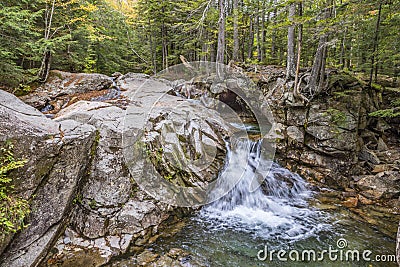 Pemigewasset River flows through the white mountains at scenic point otter rocks Stock Photo