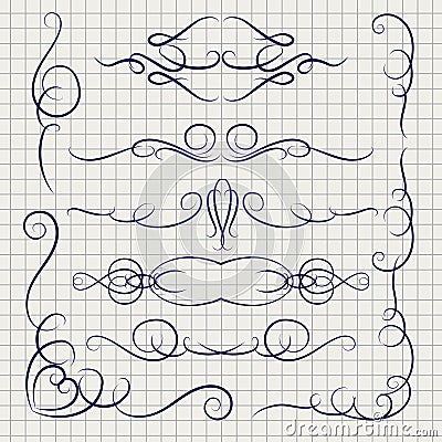 Pen decorative ornaments on notebook page Vector Illustration