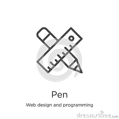 pen icon vector from web design and programming collection. Thin line pen outline icon vector illustration. Outline, thin line pen Vector Illustration