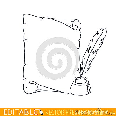 Pen Ink Parchment. Old paper. Editable vector illustration in free hand style Vector Illustration