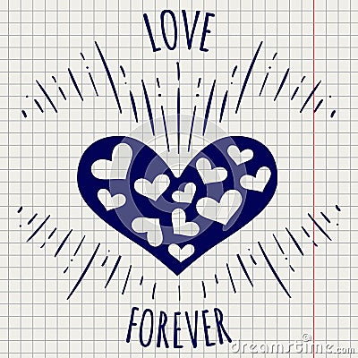 Pen love forever poster with heart Vector Illustration