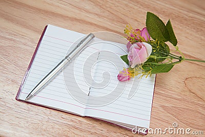 Pen Note flowers blurred memories Stock Photo
