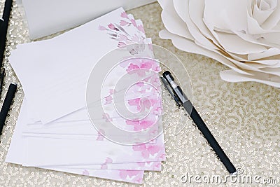 Pen and pages for guests wishes for newlyweds Stock Photo