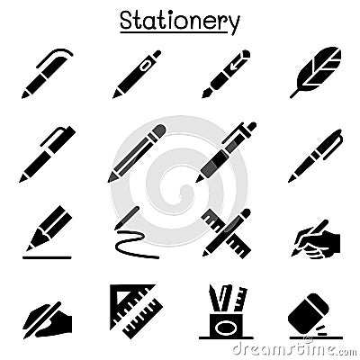 Pen, Pencil, Stationery icon set graphic design Cartoon Illustration
