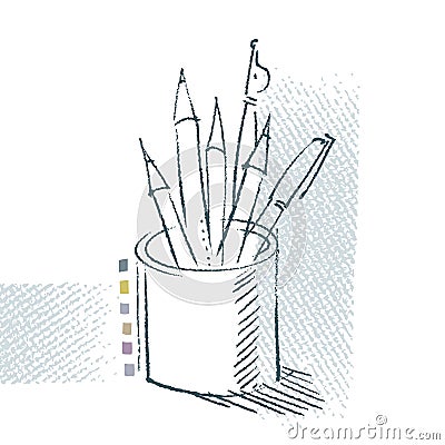 Pen and pencils, freehand drawing Vector Illustration