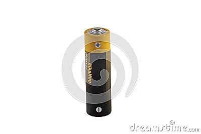 Pen rechargeable battery. Alkaline AA-size batteries on white background Stock Photo