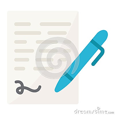 Pen signing flat icon, business contract signature Vector Illustration