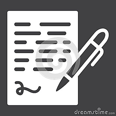 Pen signing solid icon, business contract sign Vector Illustration