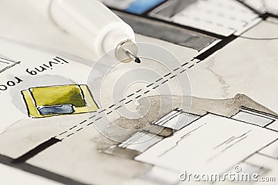 Pen tip on artistic drawing background Stock Photo