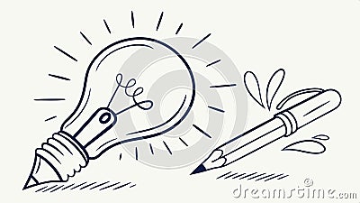 Pen tip idea precision Lightbulb with pen nib, writing, and articulate concepts. Vector Design, Generative AI Vector Illustration