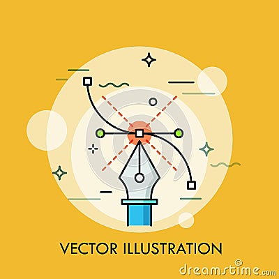 Pen tool and Bezier curve. Concept of modern software for creating vector illustrations, graphic, web and digital design Vector Illustration