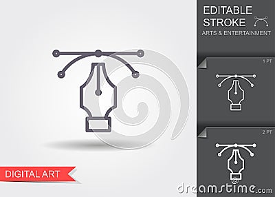Pen tool cursor. Vector computer graphics. Line icon with shadow and editable stroke Vector Illustration