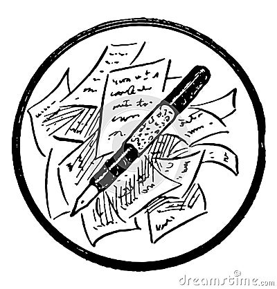 Pen On Top of Papers utensil vintage engraving Vector Illustration