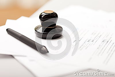 Pen writing business document Stock Photo