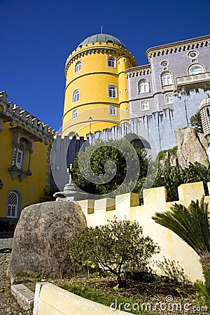 The Pena Palace Portugal on a high rock, the castle Moorish eclectic style, the pride of Portugal Palma Stock Photo