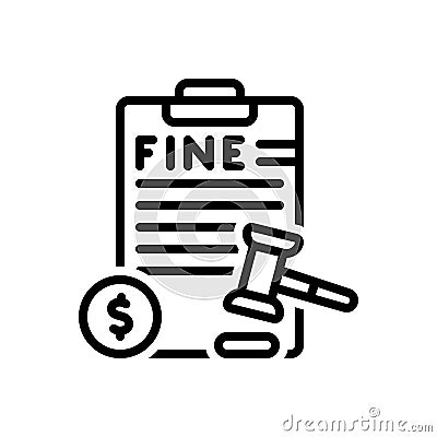 Black line icon for Penalties, amercement and financial Vector Illustration