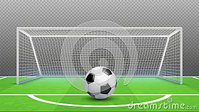 Penalty kick concept. Football vector background. Realistic soccer ball field goals isolated on transparent background Vector Illustration