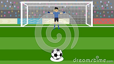 Penalty shot with goalkeeper at soccer Cartoon Illustration