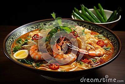 Penang Asam Laksa soup with shrimps Stock Photo