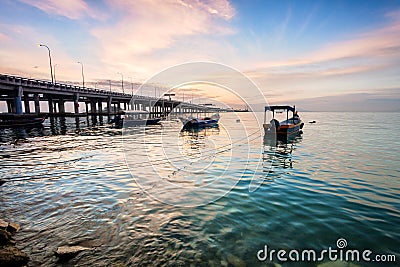 Penang Bridge view from shore of George Town Penang, Malaysia Stock Photo