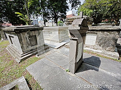 Tranquil scene of an old colonial Protestant Christian cemetery Editorial Stock Photo