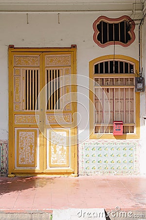 Georgetown street traditional malaysian house in Penang, Malaysia Editorial Stock Photo