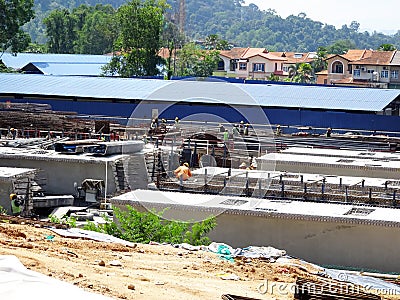 Structural work is underway at the construction site. Work is carried out in stages according to the sequence of work. Editorial Stock Photo