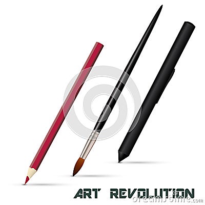 Pencil, art brush, graphic tablet stylus isolated on white background Vector Illustration