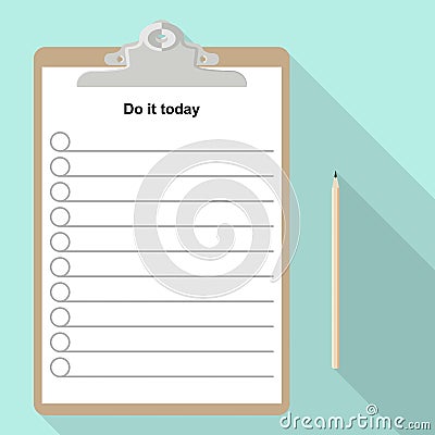 Pencil and blank paper sheet on clipboard Vector Illustration