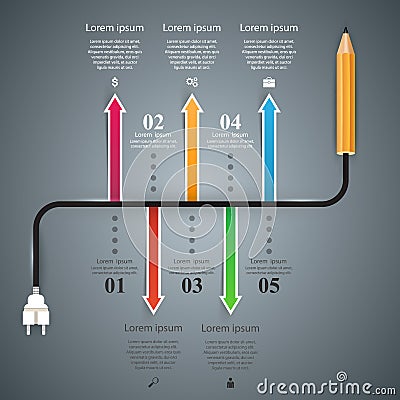 Pencil, bulb - business, education infographic. Vector Illustration