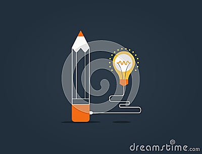 Pencil bulb connecting digital business Vector Illustration