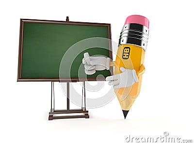 Pencil character with blank blackboard Cartoon Illustration