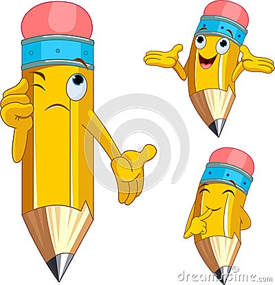 Pencil Character facial expressions Vector Illustration