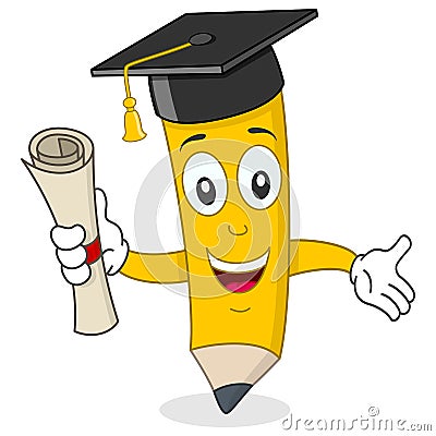 Pencil Character with Graduation Hat Vector Illustration