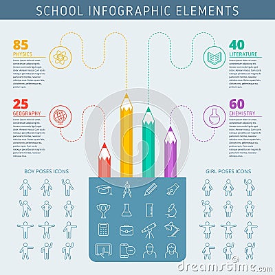 Pencil chart and school icons Infographic Vector Illustration