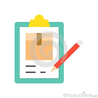 Pencil Checking list about parcel box on clipboard, Flat icon l Vector Illustration