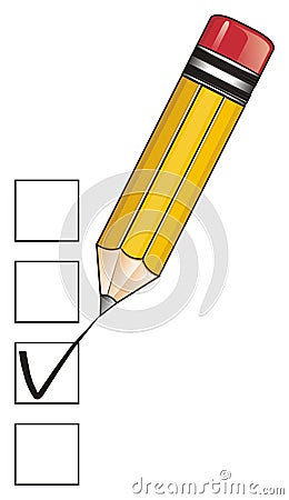 Pencil and checkmarks Stock Photo